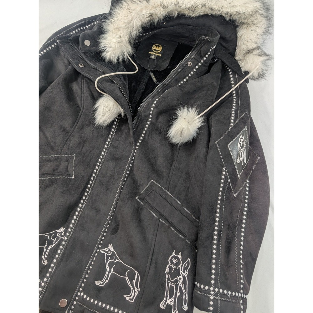 New No Tags Ameri Mode Vintage Heavy leather suede Embroidery Zip Snap Small